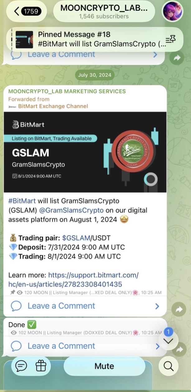 Documented campaign evidence: BitMart Listing